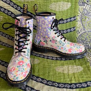 Dr Martens 1460 Parchment Beige Floral Mash up Leather Lace Up Boots Size 8